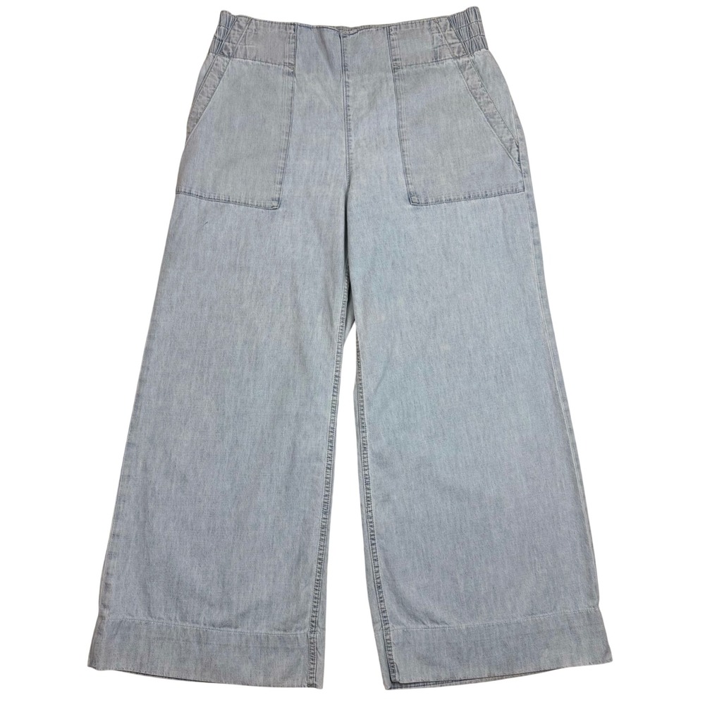We The Free Breezy Denim Pull On Wide Leg Jean Women Large Light Blue  Boho Chic